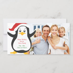 Festiva Tarjeta fotográfica familiar Penguin para navidade