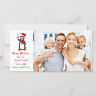 Festiva Tarjeta fotográfica familiar Penguin para navidade