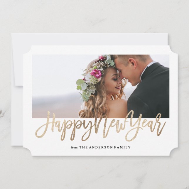 Festiva Tarjeta fotográfica Faux Gold de Año Nuevo cepilla (Anverso)