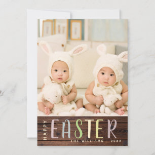Festiva Tarjeta fotográfica feliz de Pascua - Flor rústica