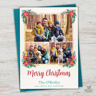 Festiva Tarjeta fotográfica Floral Boho Christmas, marco d