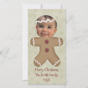 Festiva Tarjeta fotográfica Gingerbread Man Face Personali