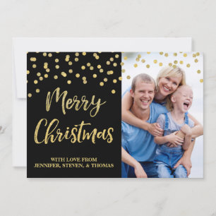 Festiva Tarjeta fotográfica Gold Black Confetti Merry Chri