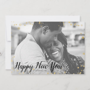 Festiva Tarjeta fotográfica Gold Bokeh Snow Happy New Year