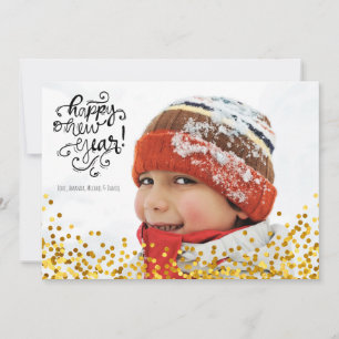 Festiva Tarjeta fotográfica Gold Confetti Happy New Year