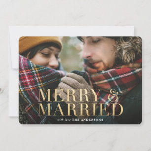 Festiva Tarjeta fotográfica Gold Merry and Married Red Pla