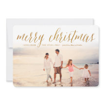 Tarjeta fotográfica Gold Merry Christmas Script