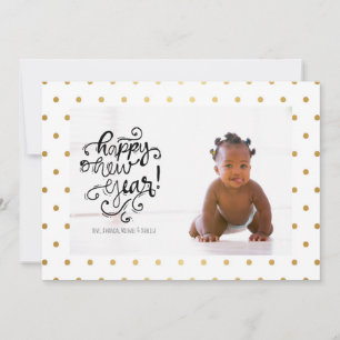 Festiva Tarjeta fotográfica Gold Polka Dot Happy New Year