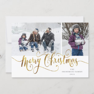 Festiva Tarjeta fotográfica Gold Script Merry Christmas Ta