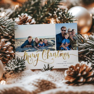 Festiva Tarjeta fotográfica Gold Script Merry Christmas Ta