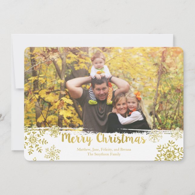 Festiva Tarjeta fotográfica Gold Snowflake Merry Christmas (Anverso)