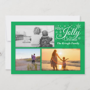 Festiva Tarjeta fotográfica Green Jolly Navidades Snowflak