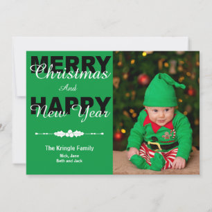 Festiva Tarjeta fotográfica Green Merry Christmas & New Ye