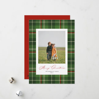 Festiva Tarjeta fotográfica Green Plaid Tartan Classic Chr