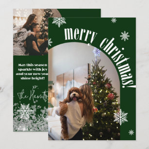 Festiva Tarjeta fotográfica Green Retro Merry Christmas Gl