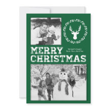 Tarjeta fotográfica Green Rustic Deer Merry Christ