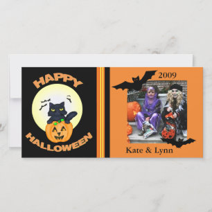 Festiva Tarjeta fotográfica Halloween/Black Witch Cat Pers