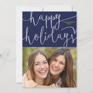 Festiva Tarjeta fotográfica Happy Holidays con guiones cap