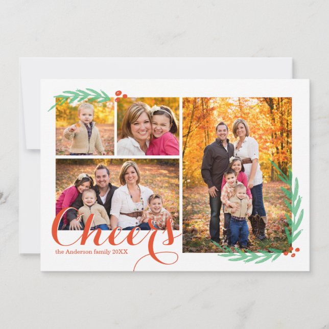 Festiva Tarjeta fotográfica Holly Berry Cheers (Anverso)