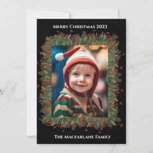 Festiva Tarjeta fotográfica Holly Berry para navidades