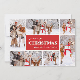 Festiva Tarjeta fotográfica Holly Merry Christmas Collage