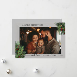Festiva Tarjeta fotográfica horizontal Gray Merry Christma