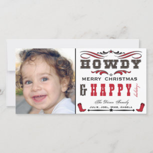 Festiva Tarjeta fotográfica Howdy Cowboy Western Xmas