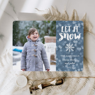 Festiva Tarjeta fotográfica Let It Snow Wintry Blue Bokeh