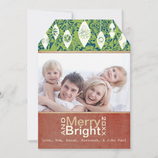 Festiva Tarjeta fotográfica Lime Green Red Merry y Bright