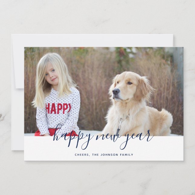 Festiva Tarjeta fotográfica manuscrita simple de Año Nuevo (Anverso)