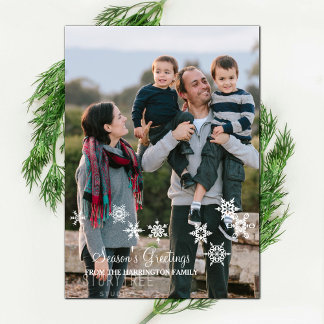 Festiva Tarjeta fotográfica marfileña elegante con copos d