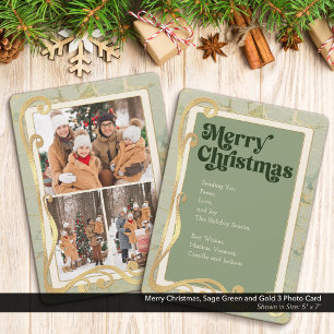 Festiva Tarjeta fotográfica Merry Christmas Sage Green y G