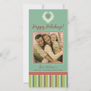 Festiva Tarjeta fotográfica monogramo de vacaciones Wreath
