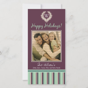 Festiva Tarjeta fotográfica monogramo de vacaciones Wreath