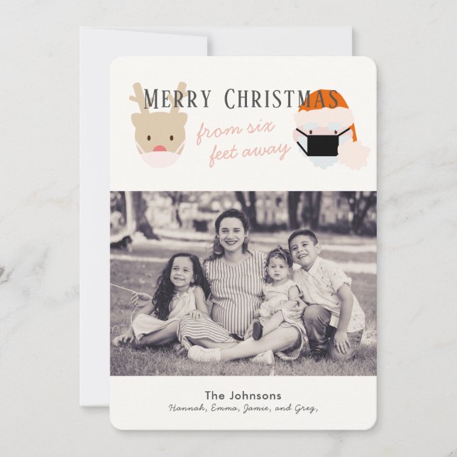 Festiva Tarjeta fotográfica navideña blanca de máscara de  (Anverso)