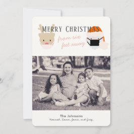 Festiva Tarjeta fotográfica navideña blanca de máscara de 