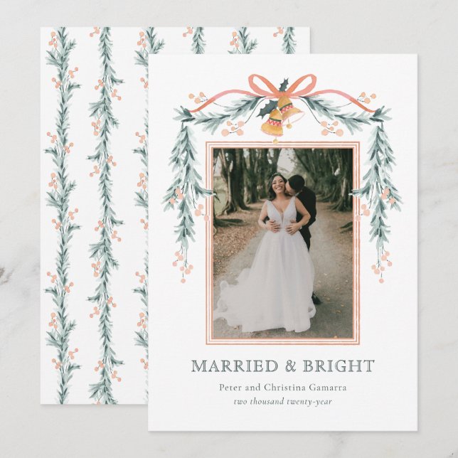 Festiva Tarjeta fotográfica navideña casada y brillante (Anverso / Reverso)