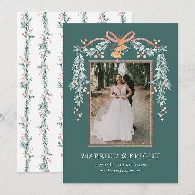 Festiva Tarjeta fotográfica navideña casada y brillante (Anverso / Reverso)