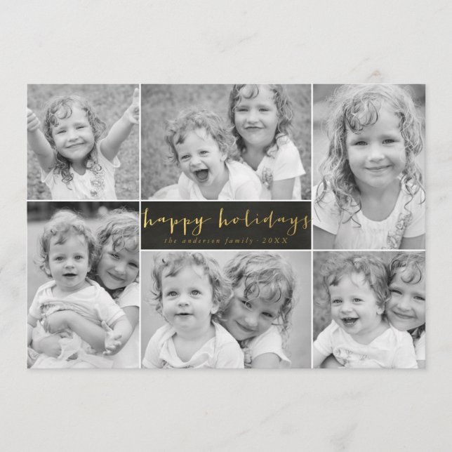 Festiva Tarjeta fotográfica navideña con lámina dorada y p (Anverso)