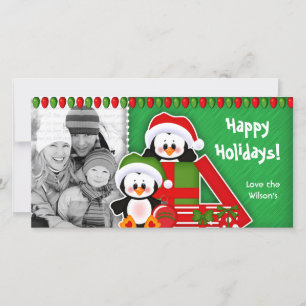 Festiva Tarjeta fotográfica navideña Cute pingüinos