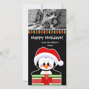 Festiva Tarjeta fotográfica navideña Cute pingüinos