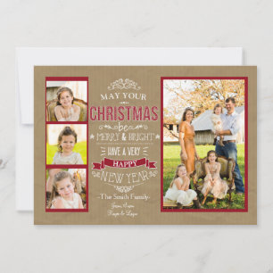Festiva Tarjeta fotográfica navideña de amarre y brillante