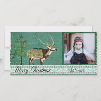 Festiva Tarjeta fotográfica navideña de Azure Axis Deer