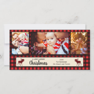 Festiva Tarjeta fotográfica navideña de búfalo y moose