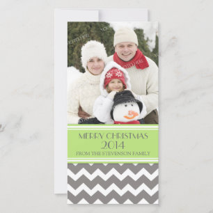 Festiva Tarjeta fotográfica navideña de Feliz Chevron gris