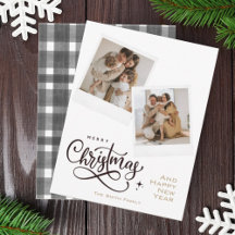 Tarjeta fotográfica navideña de feriado gris de Fe