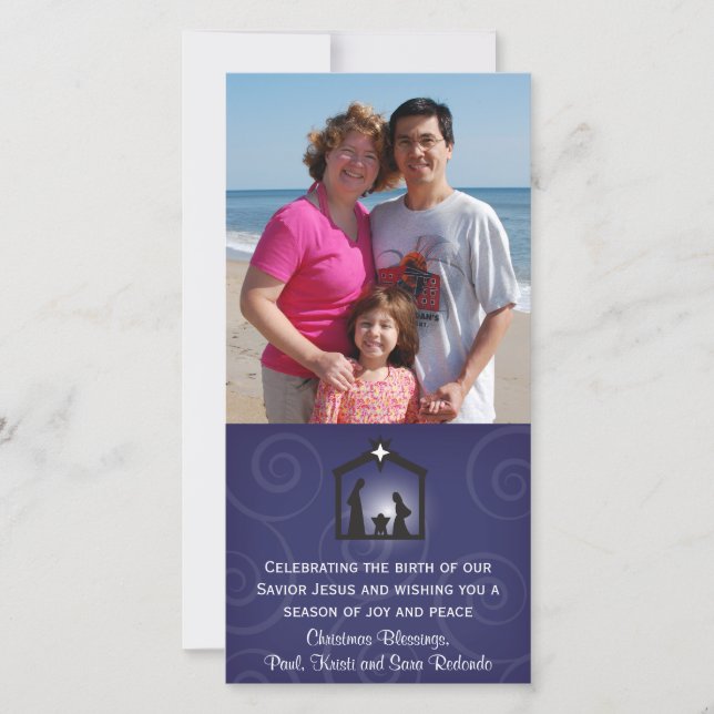 Festiva Tarjeta fotográfica navideña de natalidad de media (Anverso)