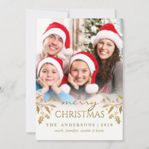 Festiva Tarjeta fotográfica navideña de Navidades Gold Shi
