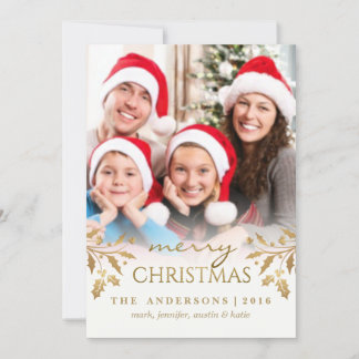Festiva Tarjeta fotográfica navideña de Navidades Gold Shi
