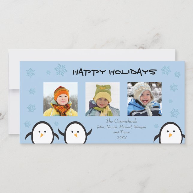 Festiva Tarjeta fotográfica navideña de pingüinos capricho (Anverso)